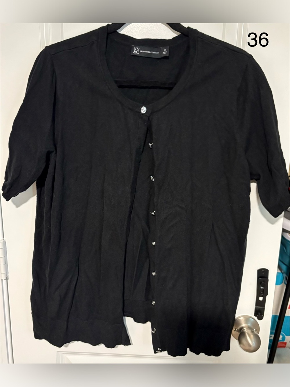 New York & Company Black Short-Sleeve Button Cardigan